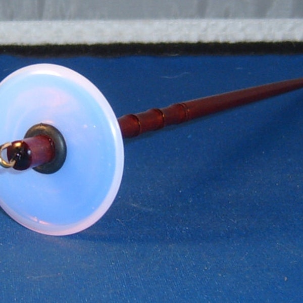 0.875 oz Pink Opalite Glass Top Whorl Drop Spindle - Handmade