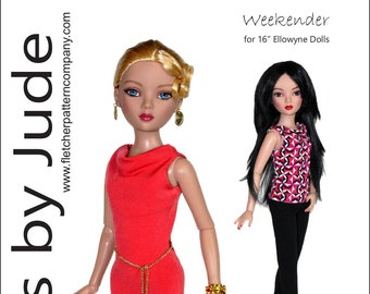 16インチ Ellowyne Wilde 人形用 PDF 人形服縫製パターン、ウィークエンダードレス、トップス、パンツ