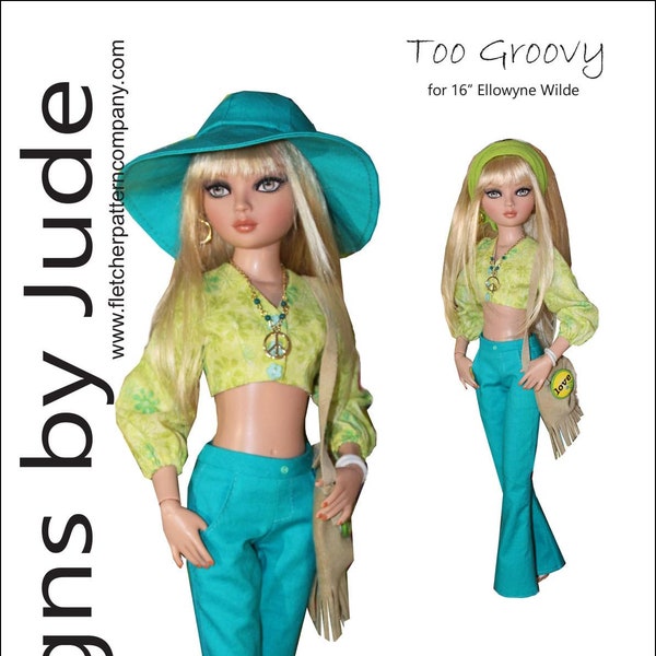 PDF Too Groovy Doll Clothes Sewing Pattern for 16" Ellowyne Wilde Tonner