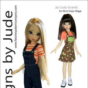 May include: A sewing pattern for a cute overall for a 46 cm doll. The pattern is designed by Tamara Casey and is available for $12.95. The pattern includes two different styles of overalls, one with a denim look and the other with a floral print.