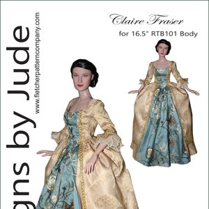 Modèle de robe Claire Fraser Outlander pour poupées RTB101 de 16,5 po. Tonner
