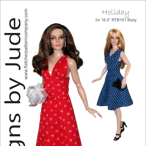May include: A red dress with a white pattern of small hearts, worn by a doll. The dress has a deep V-neckline and a halter strap. The doll is holding a small white gift box. The text "Holiday for 16.5" RTB101 Body" is at the top of the image. The text "Presented by Tamara Casey" is at the bottom of the image. The text "£10.00 GBP" and a barcode are also at the bottom of the image.