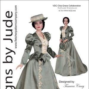 PDF-Puppenkleidung Schnittmuster für 16.5"RTB101 Körperpuppe Tonner, kleidende Perlen & Spitze Anzug