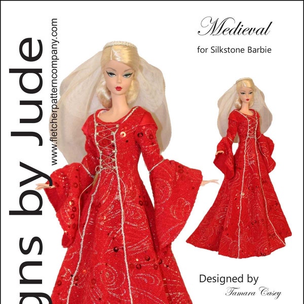 Patron de couture de vêtements de poupée de robe médiévale pour poupées Barbie Silkstone