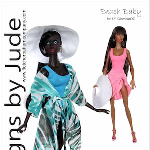 PDF Doll Clothes Sewing Pattern for 18&quot; GlamourOz Dolls, Beach Baby,  Jozef Szekeres