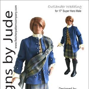 PDF Outlander Wedding Jamie Doll Clothes Sewing Pattern for 17&quot; Tonner Super Hero Body Male Dolls