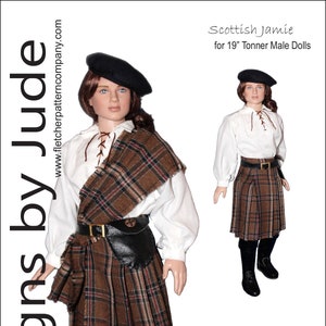 Outlander Scottish Jaime Doll Clothes Sewing Pattern for 19&quot; Male Tonner Dolls Mortimer, Peter