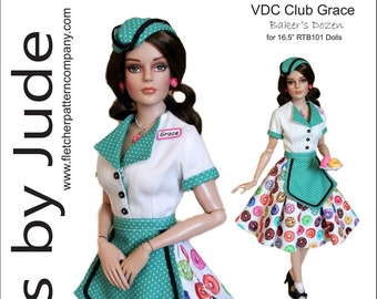 PDF Doll Clothes Sewing Pattern for RTB101 Body Grace Dolls Tonner, VDC Baker's Dozen