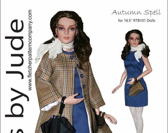 PDF Autumn Spell Dress & Coat Doll Clothes Sewing Pattern for 16.5" RTB101 Body Dolls Grace Tonner