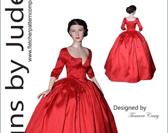 Op de afbeelding: Een rood jurkmuster voor een pop, genaamd "Claire" voor het RTB101 lichaam. Het patroon is ontworpen door Tamara Casey en is verkrijgbaar voor $ 12,95.  2018 Designs by Jude, Alle rechten voorbehouden. Alleen voor persoonlijk gebruik. Niet gelicentieerd voor commercieel gebruik.
