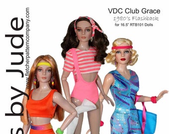 PDF Doll Clothes Sewing Pattern for RTB101 Body Grace Dolls Tonner, VDC 1980's Flashback