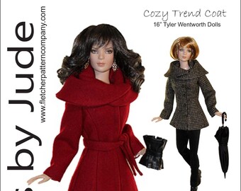 Doll Clothes Sewing Pattern for 16" Tyler Wentworth Body Dolls Tonner, Cozy Trend Coat