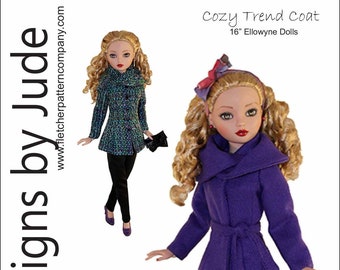 PDF Doll Clothes Sewing Pattern for 16" Ellowyne Wilde Tonner, Cozy Trend Coat
