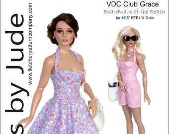 PDF Doll Clothes Sewing Pattern for RTB101 Body Grace Dolls Tonner, VDC Boardwalk on the Beach