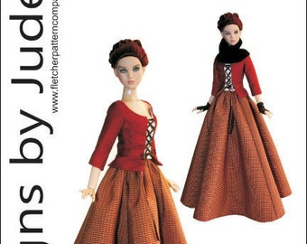 May include: A sewing pattern for a Scottish Claire doll outfit for 16-inch Antoinette and Cami dolls. The pattern includes a red jacket with a lace-up front and a plaid skirt. The pattern is designed by Tamara Casey and costs $12.95.