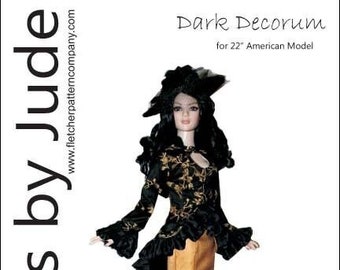 PDF Dark Decorum Doll Clothes Sewing Pattern for 22" American Model Dolls Tonner