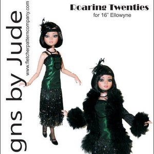 PDF Roaring Twenties Flapper Doll Clothes Sewing Pattern for 16 Ellowyne Dolls Tonner image 1