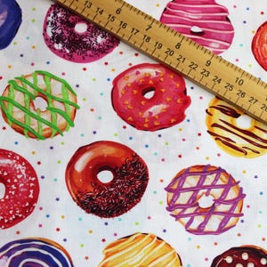Colorful Donut Fabric, Sweet Tooth by Robert Kaufman, Fun Cheery Donuts 100% Cotton