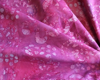 Fuchsia Pink Batik Fabric with Floral Design 100% Cotton