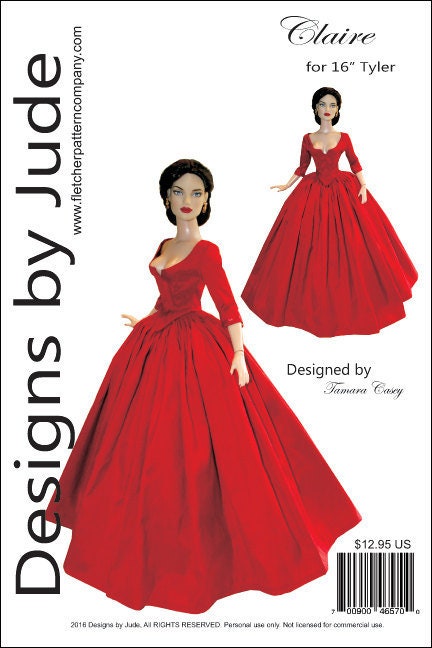 PDF Doll Clothes Sewing Pattern for Tyler Wentworth Dolls Tonner, Outlander Claire Dress