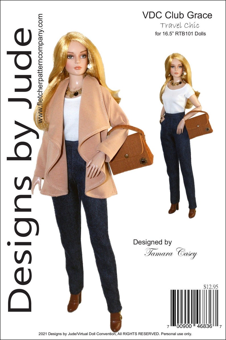 PDF Doll Clothes Sewing Pattern for 16.5 RTB101 Body Dolls Tonner, Travel Chic image 1
