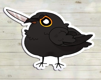 Crow With Knife Sticker | Glossy Vinyl Water Resistant Corvid Art