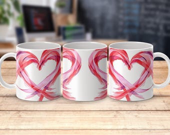 Valentine Heart Mug Wrap PNG, Love Coffee Cup Sublimation Design, 11oz 15oz Mug Press Digital Download, Romantic Gift