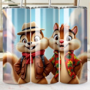 Digital Chip and Dale Disney Tumbler Design, Straight and Tapered Tumbler Sublimation PNG Files, Fun Cartoon Characters
