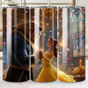 Beauty and the Beast digital tumbler wrap, Disney Valentine&#39;s tumbler PNG, Belle and Beast straight and tapered tumbler wrap digital file