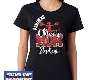 Cheer Mom Custom Personalized Glitter Design Women's Heavy Cotton Gildan Tee Shirt Great Gift - 4.5000L