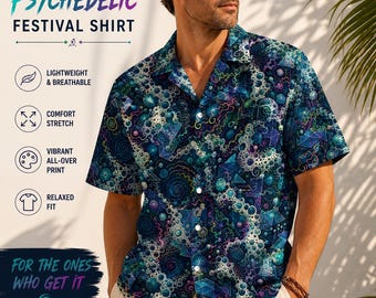 Psychedelic Hawaiian Shirt | Trippy Festival Button Up | Abstract Foam Pattern Shirt | Jam Band Style | Summer Party Outfit | Vacation Shirt