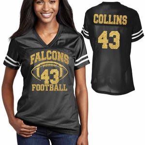 Anpassad fotbollströja med glittermotiv för kvinnor, V-ringad Posi Charge-replika, perfekt för mamma - LST307