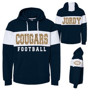 New Fully Custom Personalized Football Glitter Design Colorblock Varsity Fleece J America Hooded Hoodie Sweatshirt - 8644