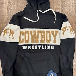 New Fully Custom Personalized Wrestling Glitter Design Colorblock Varsity Fleece J America Hooded Hoodie Sweatshirt - 8644.nvy/ogld