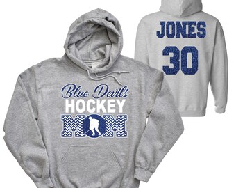 Hockey Team Mom Custom Personalized Glitter Chevron Design Unisex Heavy Blend Cotton Gildan Hoodie Shirt Perfect Gift - .18500