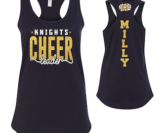 Cheer Team Custom Personalized Glitter Design Fitted Women's Racerback Tank Tops by Next Level Cheerleader Team - 1533