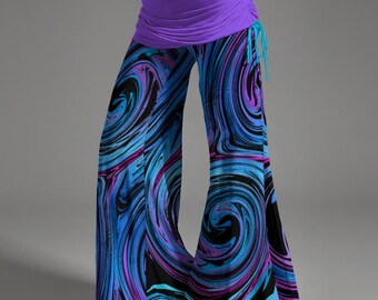 Trippy Acid Rave Dance Festival High Waste Wide Leg Flared Women's Pants