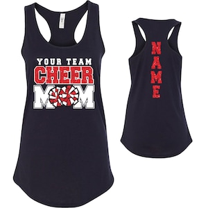 Cheer Mom Custom Personalized Glitter Design Fitted Women&#39;s Racerback Tank Tops by Next Level Cheerleader Team - 1533