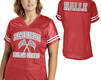 Personalisiertes Damen-Footballtrikot mit V-Ausschnitt und individuellem Design der Color Guard-Mannschaft – perfekt für Mama – LST307