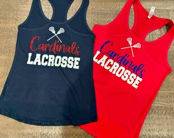 Lacrosse Mom Custom Personalized Glitter Team Design Fitted Women&#39;s Racerback Tank Tops by Next Level - 1.1533