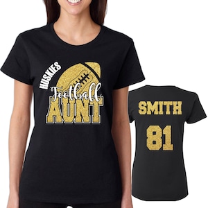 Football Aunt Design Custom Personalized Glitter Design Women&#39;s Heavy Cotton Gildan Tee Shirt Great Gift - 4.3001
