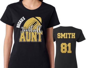 Football Aunt Design Custom Personalized Glitter Design Women's Heavy Cotton Gildan Tee Shirt Great Gift - 4.3001