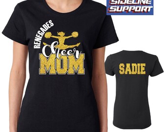 Cheer Mom Custom Personalized Glitter Design Women's Heavy Cotton Gildan Tee Shirt Great Gift - 4.5000L