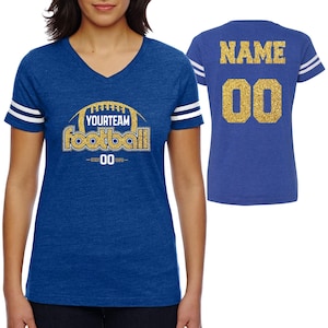 Retro Football  Custom Personalized Glitter Team Design Women&#39;s V-Neck Fine Jersey Tee by LAT Amazing Quality - 3537