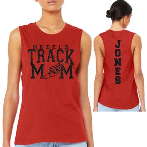 Track Mom Custom Personalized Glitter Team Design Women&#39;s Jersey Muscle Tank Tops by Bella + Canvas Cheerleader Mama - 6003