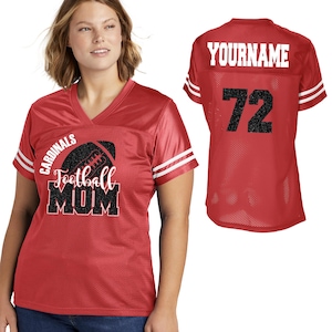 Custom Football Mom Glitter Design Women&#39;s V-Neck Posi Charge Replica Football Jersey Personalized Perfect for Mom - LST307