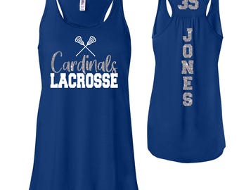 Lacrosse Team Custom Personalized Glitter Design Flowy Women's Racerback Tank Tops by Bella + Canvas - 4.8800