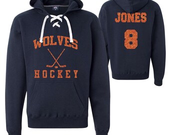 Hockey Team Custom Personalized Glitter Design Unisex Sport Lace Hooded Sweatshirt by J. America Hockey Mama Hoodie - 8830