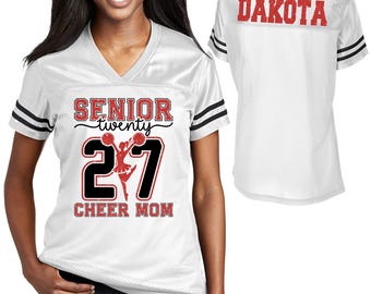 Custom Senior Cheer Mom  Glitter Design Women's V-Neck Posi Charge Replica Football Jersey Personalized Perfect for Cheerleader - LST307