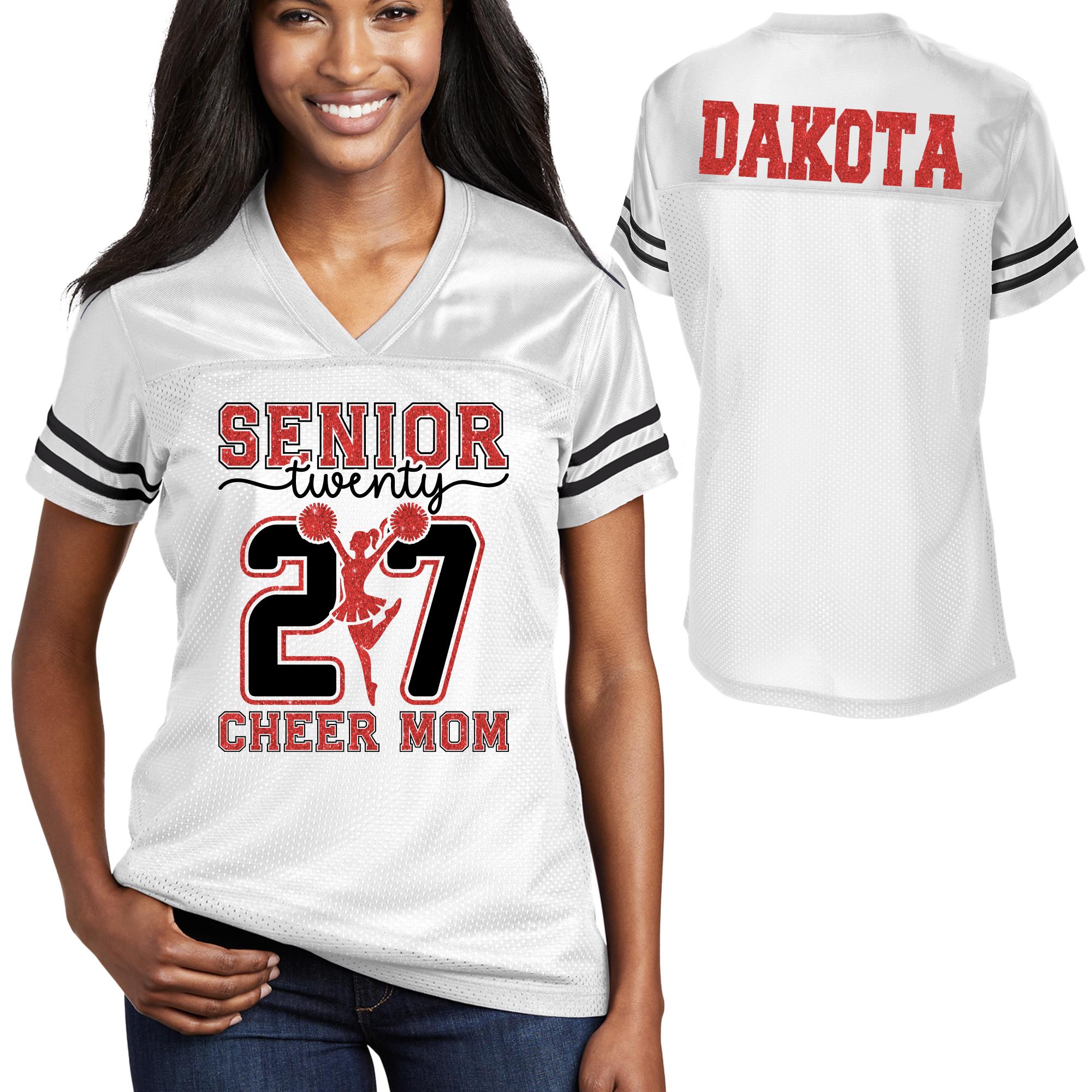 Custom Senior Cheer Mom Glitter Design Women's V-neck Posi Charge